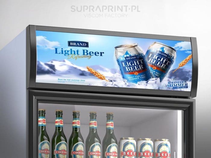 topper backlit graphics for advertising beverages cooler fridge
