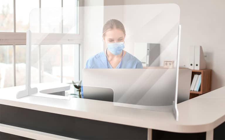 protective acrylic plexiglass barrier shield free-standing reception