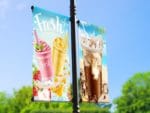 blockout banner double-sided lamp post street advertising tarpaulin large format led uv latex printing printed pole pocket sleeve stitching