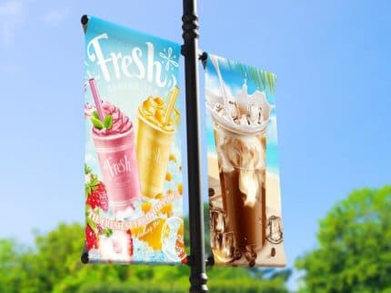 blockout banner double-sided lamp post street advertising tarpaulin large format led uv latex printing printed pole pocket sleeve stitching