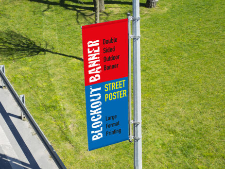 blockout banner double-sided lamp post street advertising tarpaulin large format led uv latex printing printed pole pocket sleeve stitching