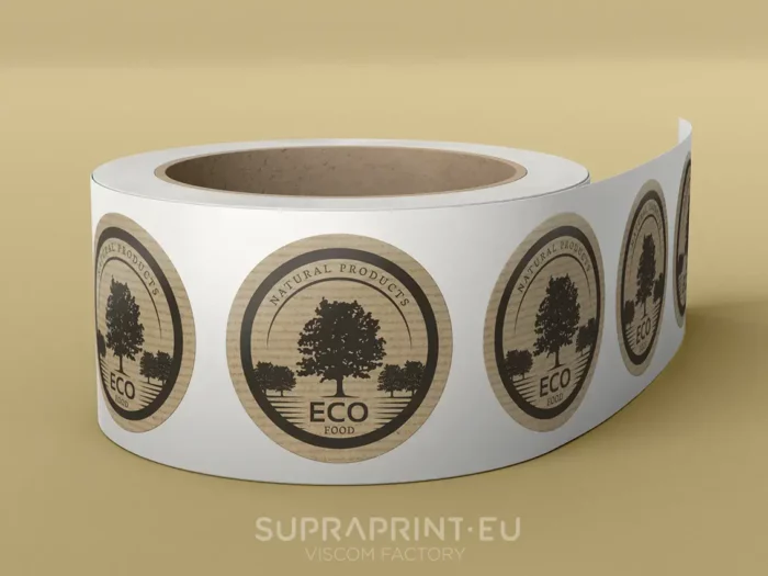 kraft brown roll labels printed on sustainable eco-friendly recycled paper