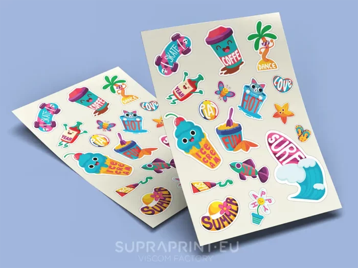 Printed custom stickers set on sheet