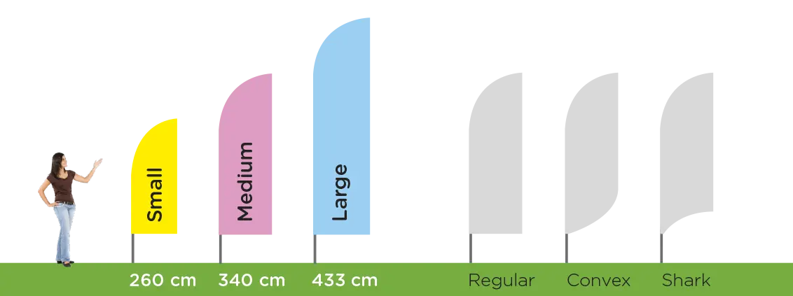 feather flags in three sizes and shapes regular convex shark available