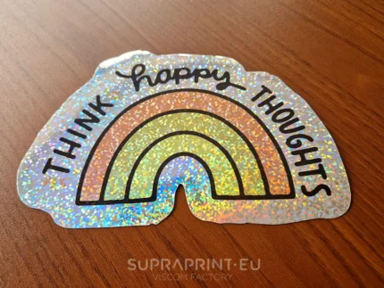 custom glittering stickers with rainbow sparkle effect