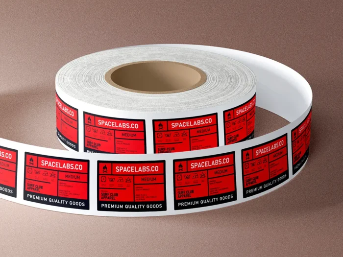 red neon labels on roll printing online