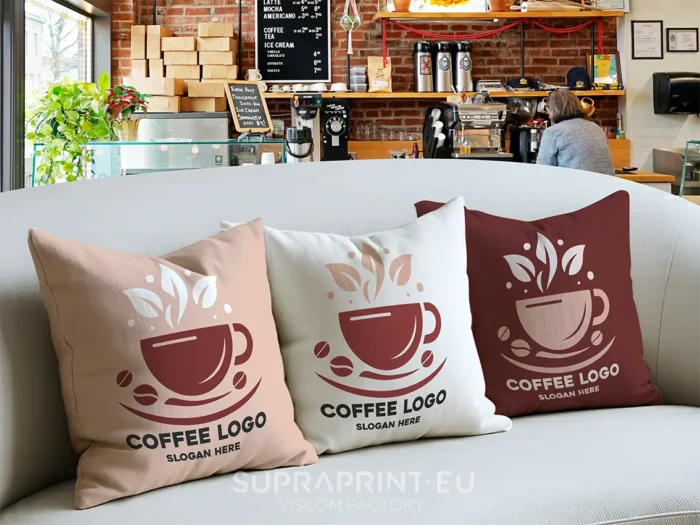 Custom printed promotional cushion with brand logo