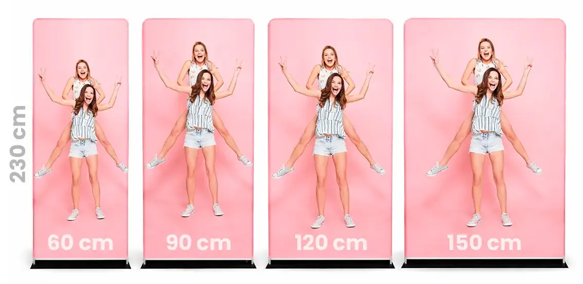 Promotional stand with graphics printed on fabric