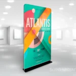 Textile stand with graphics printed on fabric