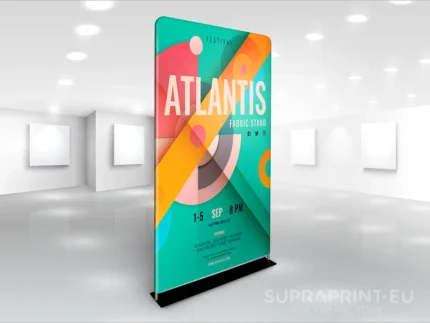 Textile stand with graphics printed on fabric